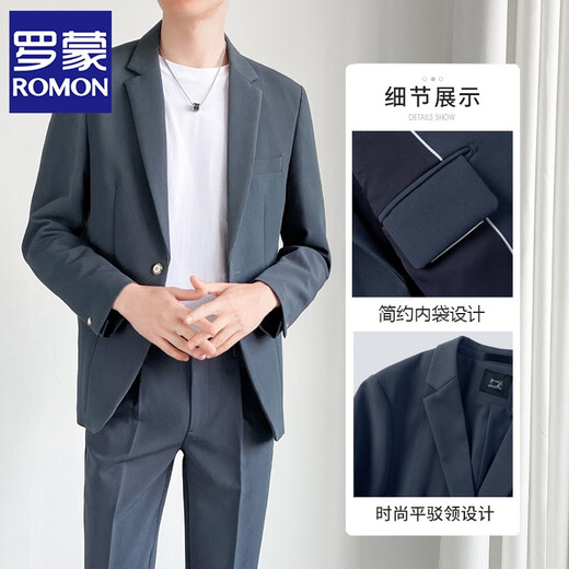 ROMON Korean style casual suit men's youth business autumn and winter handsome groom wedding small suit jacket single suit men black three-piece suit suit + pants + T-shirt XL