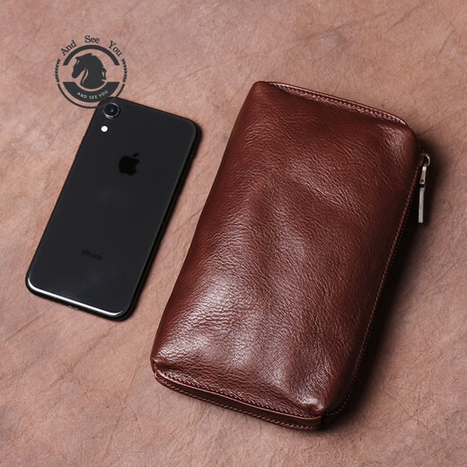 
ANDSEEYOU brand business men's handbags retro clutch, vegetable tanned leather long wallet, casual large capacity mobile phone bag, first layer cowhide handbag, black