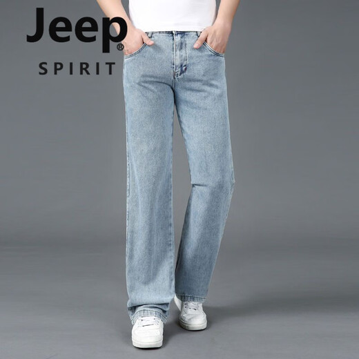 JEEP SPIRIT春秋大码宽裤脚口男士直筒牛仔裤阔腿裤大脚粗腿潮流春季新款男裤 688浅色 33 腰围2尺6