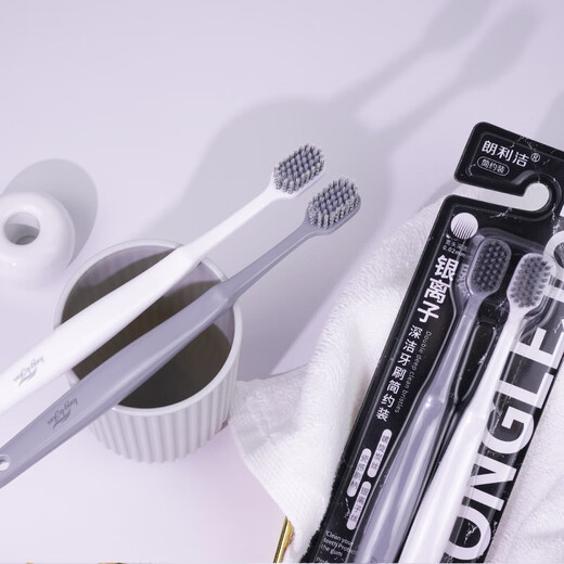 Langlijie wide-head deep cleaning adult soft-bristle toothbrush silver ion antibacterial porcelain brush handle travel toothbrush couple style 2-pack