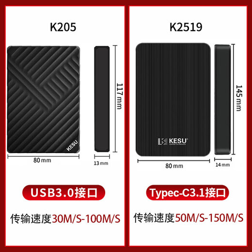 科硕（KESU）移动硬盘USB3.0高速存储手机笔记本电脑连接外接机械硬盘大U盘 500G+硬盘包 K2519-时尚黑Type-c3.1接口