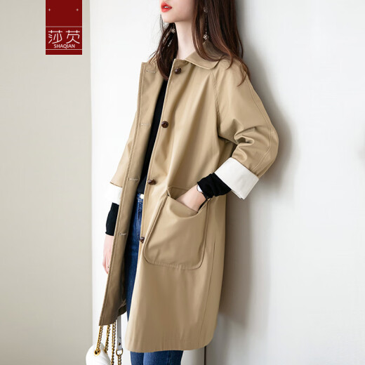 Shaqian (shaqian) [Sold Out] Shaqian Mid-Length Temperament Windbreaker Women's New 2020 Autumn and Winter Casual Versatile Loose Lapel Jacket Khaki M (95-110Jin [Jin equals 0.5 kg])
