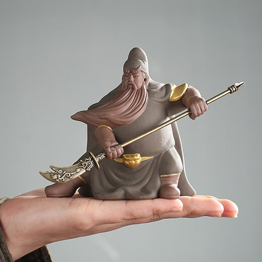 Yuxuan Zisha Tea Pet Ornaments Loyalty Guan Gong Creative Hand Carving Can Grow Tea Play Tea Tray Tea Ceremony Crafts Guan Gong - Reading the Spring and Autumn Period