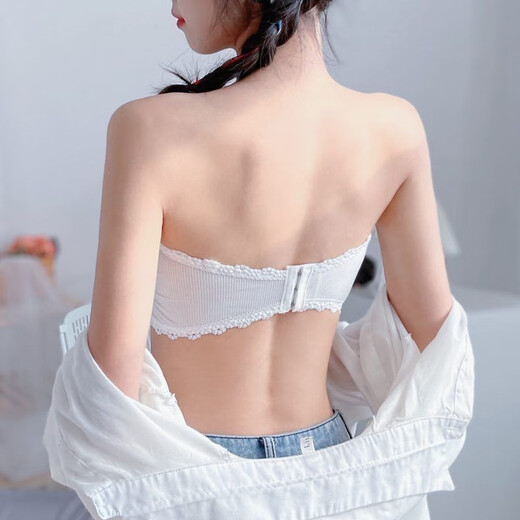Master Yun strapless underwear for women with small breasts, gathered non-slip bandeau style invisible bra, lace bottoming, anti-exposure, chest-wrapped summer YDS-threaded lace white + black