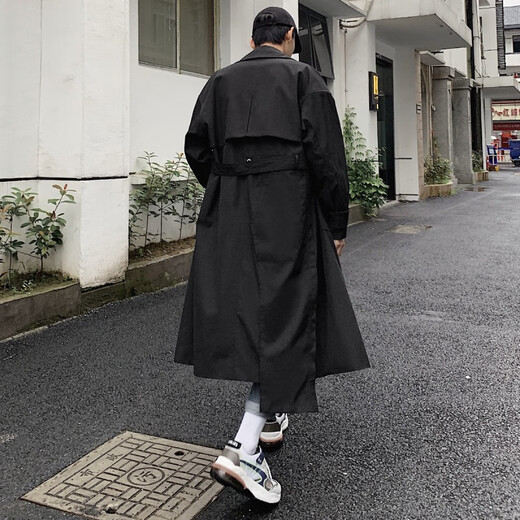 Mid-length windbreaker for fat men plus size plus size trendy coat Korean style casual loose over the knee spring and autumn Hong Kong style 8825 Khaki XL 170-220Jin Jin is equal to 0.5 kg