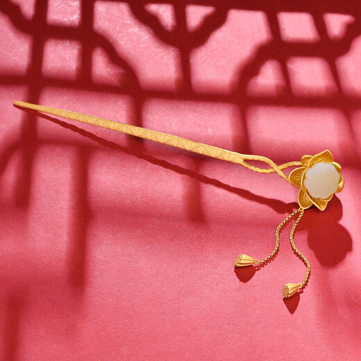 Kamalun (KAMALUN) lotus silver hairpin, ancient style tassels, Hanfu updos, cheongsam hairpin headdress, 520 birthday gift for girlfriend and wife, golden hairpin for girlfriend and wife on Valentine's Day
