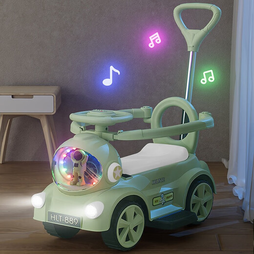 Helinte four-wheel seating children's electric car baby car child toy adult can push car charging child car gift fresh green [remote control + large battery pedal throttle push rod guardrail + Bluetooth music