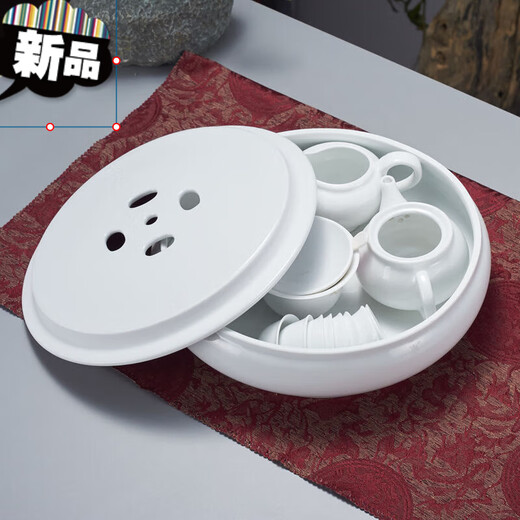 Chaoshan Kung Fu tea set with tea tray, household round ceramic white porcelain teapot and cup modern simple small set 10-inch blue and white luxury set