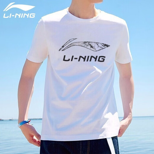 李宁（LI-NING）短袖t恤男士运动服饰篮球服男装冰丝速干足球服跑步服健身服 897标准白-1（品牌LOGO） L