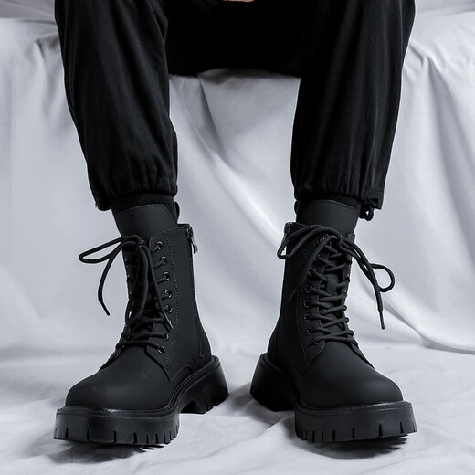 Jingmai Cowide Martin Boots Herren High Top Lederschuhe Herrenstiefel Mittelstiefel Frühling und Herbst Hochverstärkt atmungsaktive schwarze Lokomotive-Stiefel Schwarze High-Top-Matte [Frühling und Sommer] Größe 40 (= Sportschuhe 41)