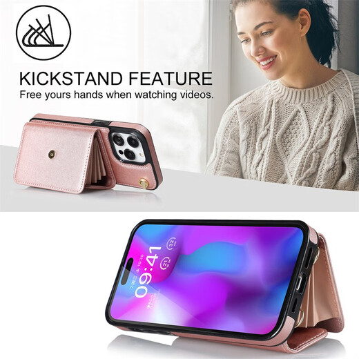 Jinhao Applicable to iPhone16pro max mobile phone case wallet leather case Apple 15 full cover 14 anti-fall 13 protective case card 12 bracelet high-end fashion bracelet + shoulder strap + organ card bag rose gold 6.7-inch apple 12pro max