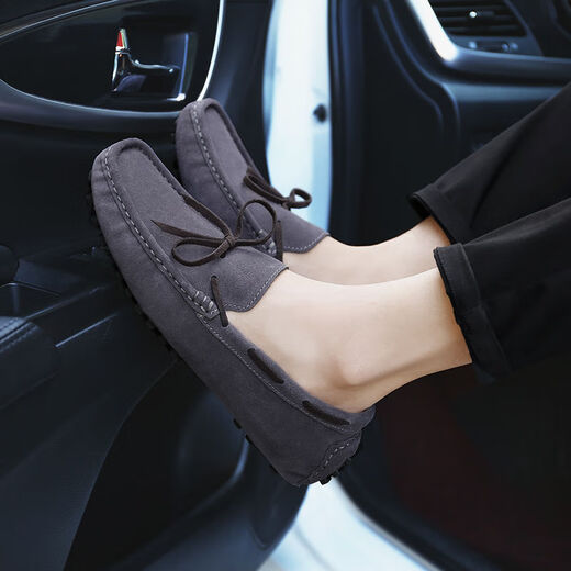 Leili Caesar Spring and Autumn New Beanie Shoes Men's Casual Leather Shoes Men's Korean Style All-match Lazy Leather Shoes Dark Brown 677 41