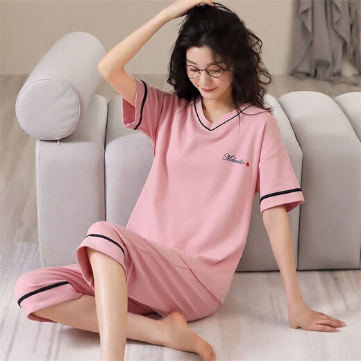 Langsha Pyjamas für Frauen im Sommer kurzärmeliger Anzug loser Frühling und Sommer können außerhalb der 520 Valentinstag Geschenke mit kurzärmeligen Kaufhosen 679 l empfohlen 98-115jin [Jin gleich 0,5 kg]