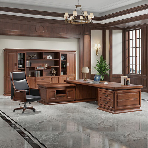 Hebson all solid wood desk boss table new Chinese style president table high-end executive desk simple chairman high-end 2.0 meter boss table (including side table)