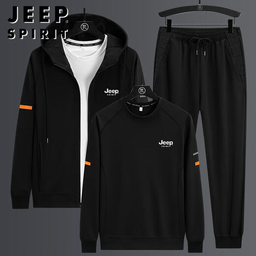 
JEEP SPIRIT Jeep Sweater Men's Set Long Sleeve Men's Spring and Autumn Casual Versatile Fashion Printing Fashion Brand Large Size Loose H673 Blue (Three-piece Set) 5XL