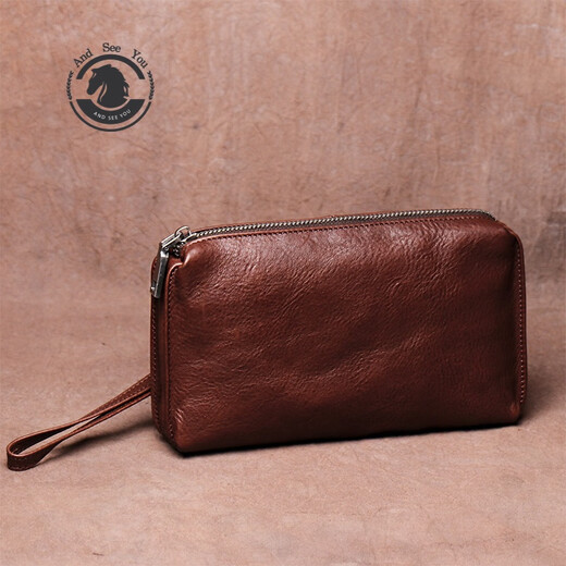 
ANDSEEYOU brand business men's handbags retro clutch, vegetable tanned leather long wallet, casual large capacity mobile phone bag, first layer cowhide handbag, black