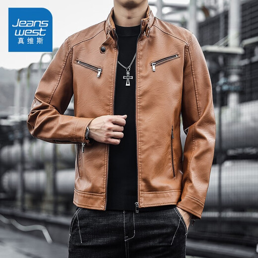 Jeanswest leather jacket men's 2025 autumn and winter new Korean style trendy stand-up collar workwear leather jacket men's motorcycle wear PU jacket A107-1-609A Coffee L