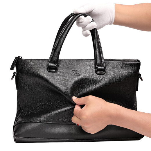 Septwolves genuine leather business briefcase men's laptop computer bag first layer cowhide large capacity men's bag handbag black PD106503-1