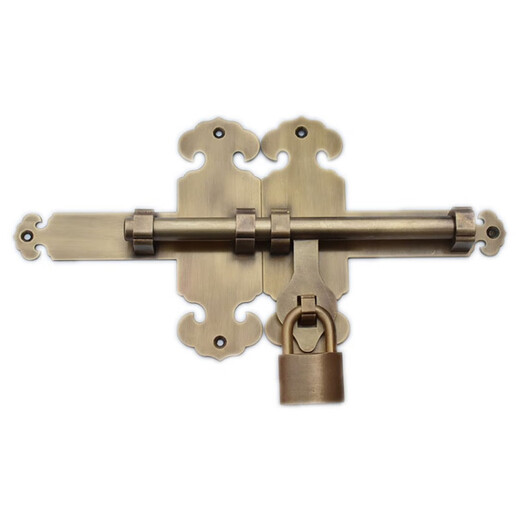 Yuandu antique pure brass door bolt Chinese courtyard garden door latch old door buckle door lock retro exposed door latch with flower 40cm bronze