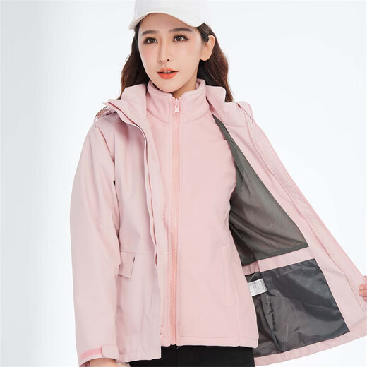 Simboo三合一冲锋衣女男户外新款防寒防风登山服秋冬加绒加厚外套夹克 12805粉色-女 L