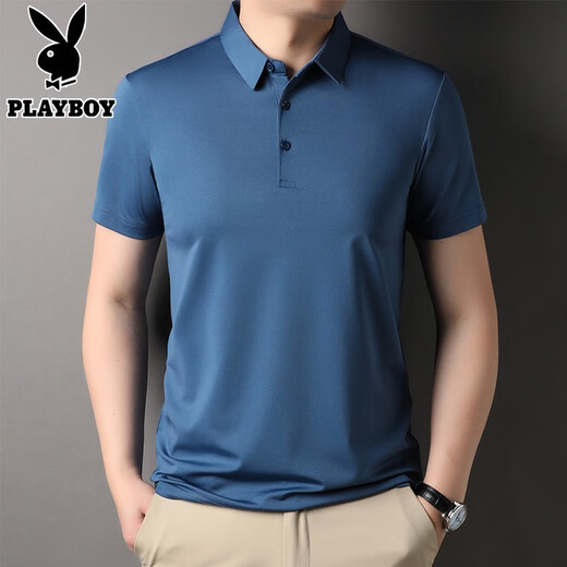 Playboy ice silk short-sleeved T-shirt men summer slim men business casual black POLO half-sleeved T-shirt top men's clothing 20250/757 Black M