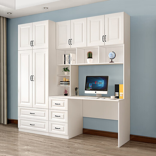 Qiangxiang Desk Bookshelf Integrated Desk Children's Computer Desk Desk Simple Home Student Writing Desk Wardrobe Combination FL3 Style 1 W2200*D550*H2200