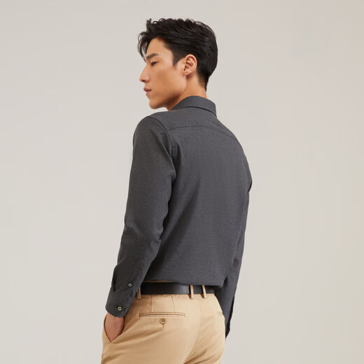 YOUNGOR long-sleeved shirt men's plain shirt suede blended fabric classic fashionable and delicate dark gray 41
