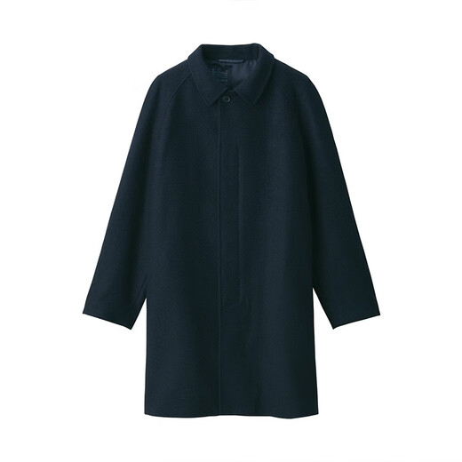无印良品 MUJI 男式 羊毛混 短外套 毛呢大衣 男士男款外套 ADF02C2A 深藏青色 L (175/100A)