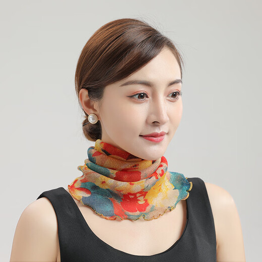杉沓防晒面罩女夏季薄款骑行面巾面纱围脖套女套头丝巾护脖挂耳巾护脸 梅花-藏青 均码 发2个