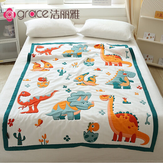Jie Liya (grace) children's baby blanket ten-layer gauze towel quilt cotton spring and autumn newborn baby quilt kindergarten nap blanket Dinosaur Paradise 120x150cm cartoon jacquard/type A quilt