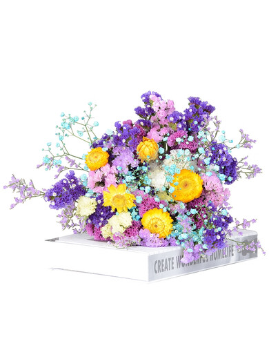 AIMAN flowers real flowers Yunnan dried flowers bouquet forget-me-not real flowers home decoration flower arrangement simple mix and match baby's breath dried flowers light purple + rose red + pink + lover's grass 30 pieces dried flower bag