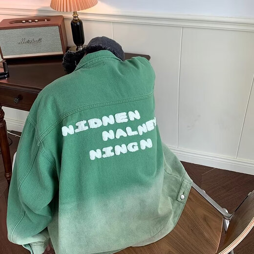 Gangpu Trendy Gradient Denim Jacke Herren Spring High Street Trendy Jacke gutaussehend vielseitige Männer Kleidung amerikanische Baseballuniform schwarz L