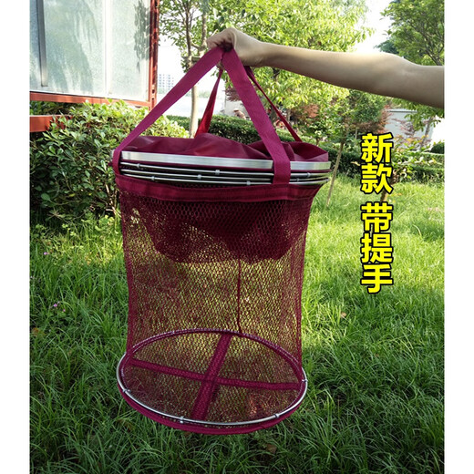 Fishing world black pit fish protection net pocket stainless steel ring with handle thickened rubberized anti-hanging fisherman's net fishing net pocket burgundy 25-1.6 meters without package
