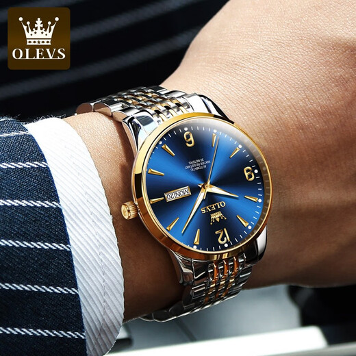 OLEVS Swiss certified brand watch men's mechanical watch fully automatic men's watch double calendar luminous waterproof high-end men's watch OLEVS-9928-steel belt blue