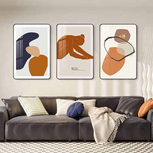 槐序现代简约客厅装饰画北欧抽象沙发背景墙挂画高级感人物三联画壁画 JD13554 60*80/60*80/60*80 纹理油画布pvc黑边