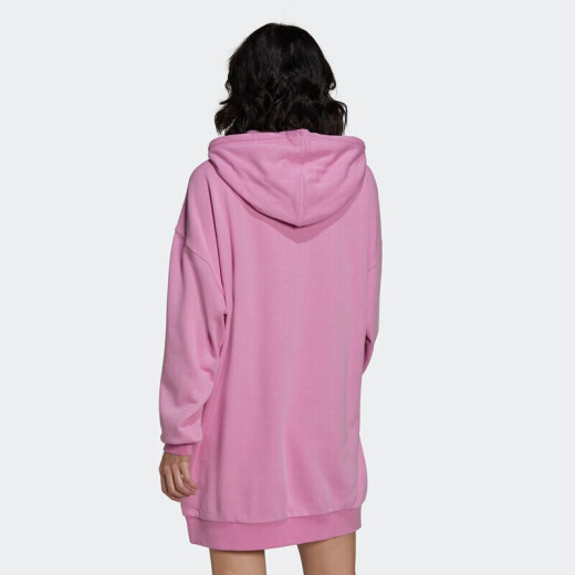 阿迪达斯（adidas）女装 2025春季新款运动服跑步训练中长款卫衣连帽保暖休闲套头衫 HF9207粉色/三叶草 S
