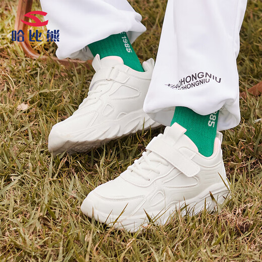 HOBIBEAR children's shoes spring and autumn children's sports shoes white shoes boys' shoes leather casual girls' shoes GS7593 white size 34