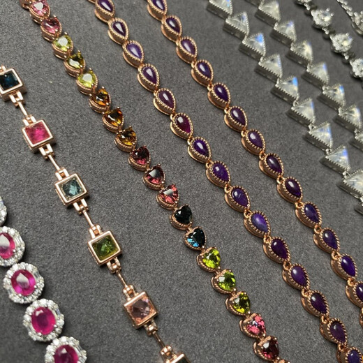 Feiyu Natural Colored Treasure Tourmaline Tanzanite Translucent Blue Moonlight Blue Ruby Emerald Aquamarine S925 Silver Inlaid Bracelet Tanzanite Ring Flower Bracelet