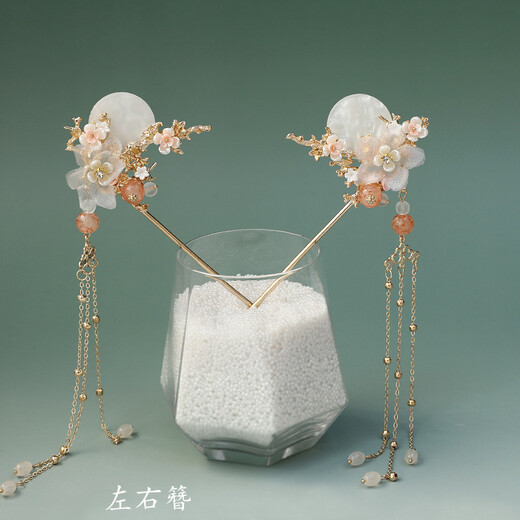 Wanbaozi Hanfu headwear, tassels, ancient style hair accessories, ancient hairpins, full set of super fairy costume accessories, hair crown, hair crown + pair of hairpins + ear hooks