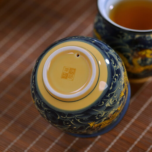 Lijun Jingdezhen complete set of ceramic double-layer insulated anti-scalding tea set household Kung Fu tea set teapot tea tray gift Red Hailong tea set