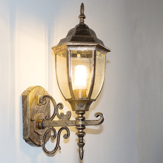 Außenwandleuchte, wasserdicht, europäische Retro-Balkon-Gartenlampe, amerikanische Gangtreppe, pastorale LED-Wandleuchte für den Außenbereich, sandschwarz, kleine gebogene Wandleuchte