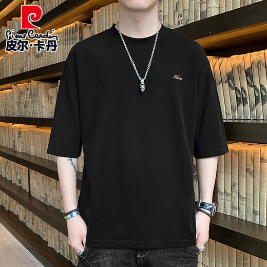 Pier Cardin men's T-shirt round neck loose simple centre-sleeved T-shirt summer new casual half-sleeved top burgundy QD659 medium 2XL