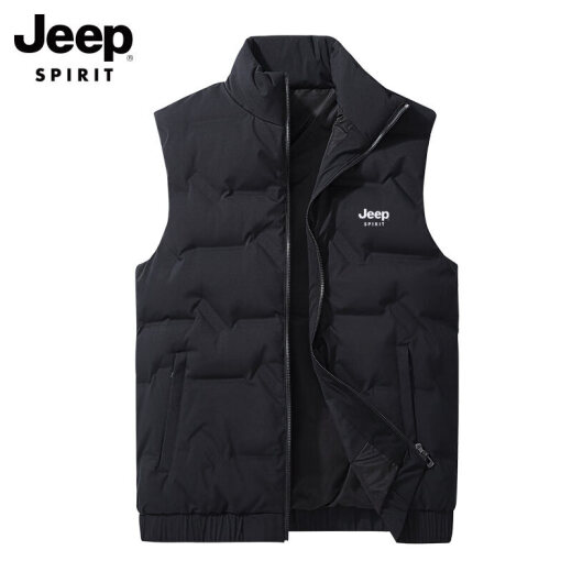Jeep (JEEP) multi-wear autumn and winter down vest men's coat sleeveless vest top men's solid color large size fat vest warm black XL (recommended 120Jin [Jin equals 0.5kg]-140Jin [Jin equals 0.5kg])