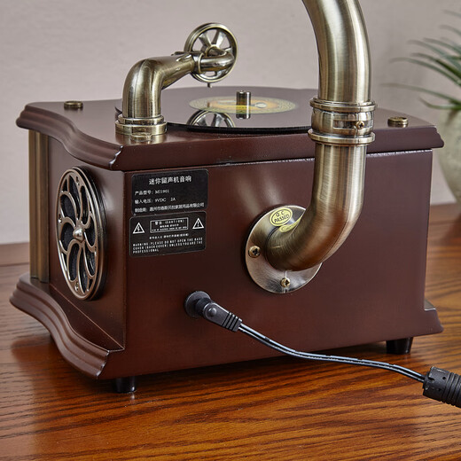 Los Bella Home Retro Phonograph European Living Room Solid Wood Antique Record Player Ornament Model Bluetooth Audio American Simulation Vinyl Record Player Classical Model 1901-American Walnut Rechargeable Model