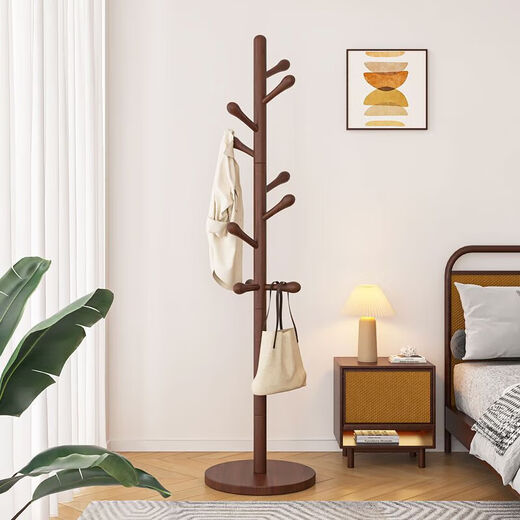 Qiyinge solid wood clothes hanger floor-standing bedroom coat rack living room clothes rack floor-standing clothes hanger household vertical bag rack