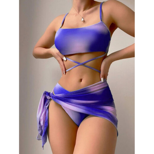 Hot spring swimsuit for women 2024 European and American cross-border bikini swimsuit for women three-piece mesh skirt split bikini turquoise S