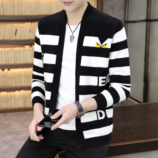 okkdey Knitted Sweater Men's Jacket Autumn Cardigan Men's Sweater 2020 New Korean Style Trendy Versatile Handsome Sweater Cloak Men's Outerwear Top Cloak 9060 Black M (Recommended 80-105Jin [Jin equals 0.5kg])