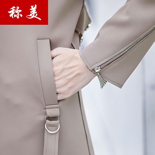 称美中老年女装春秋季风衣外套50-60岁洋气中年妈妈装大码宽松薄上衣 驼色 衣长82-86 2XL 适合105-120斤