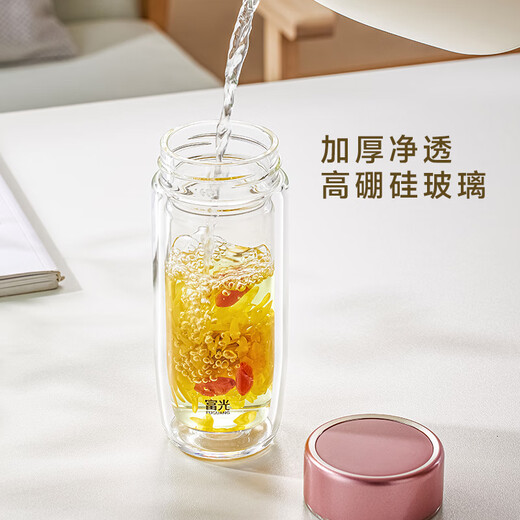Fuguang double-layer glass tea cup tea separation cup high borosilicate straight water cup office car lady 255ml