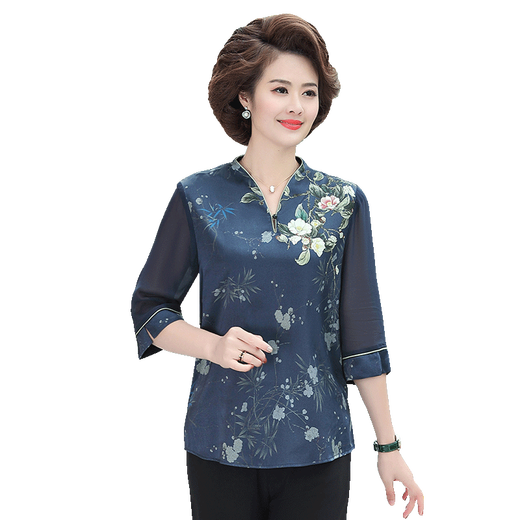 俞兆林妈妈装夏装洋气短袖女2024年新款中年女装中袖碎花气质中老年女装 FL2031 绿色（单件上衣） 2XL (建议95-1105斤)